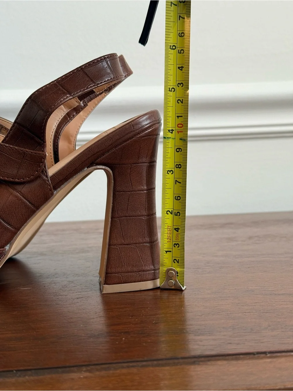 JF Brown Croc Embossed Mary Jane Slingback Platform Heels Size 8